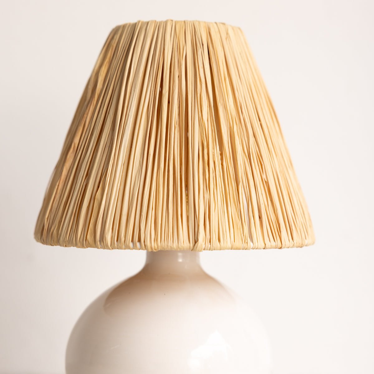 Petite Stoneware Lamp with Raffia Shade | Signed by Artist - elsie green - decor