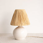 Petite Stoneware Lamp with Raffia Shade | Signed by Artist - elsie green - decor
