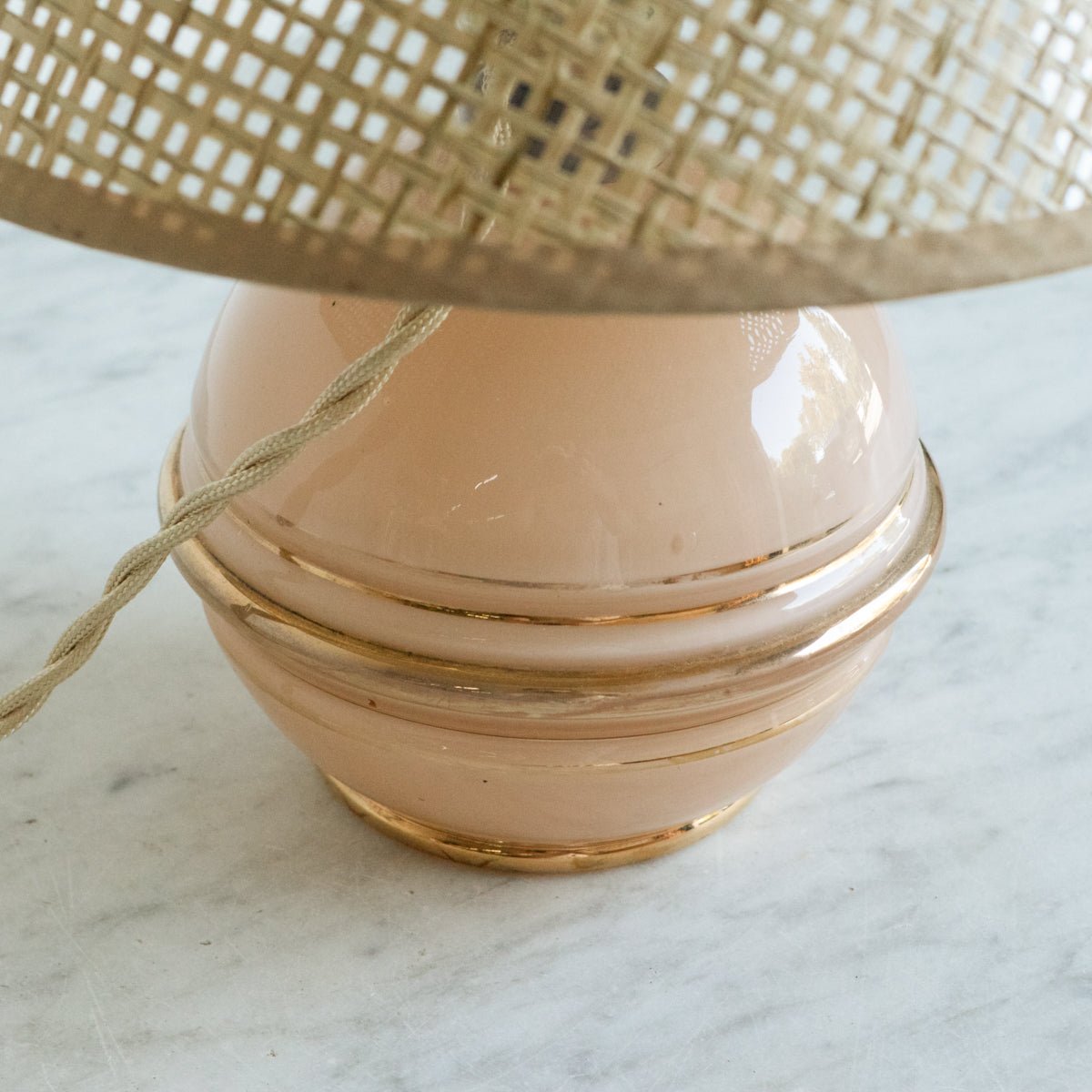 Pink Glass Lamp with Woven Shade - elsie green - decor