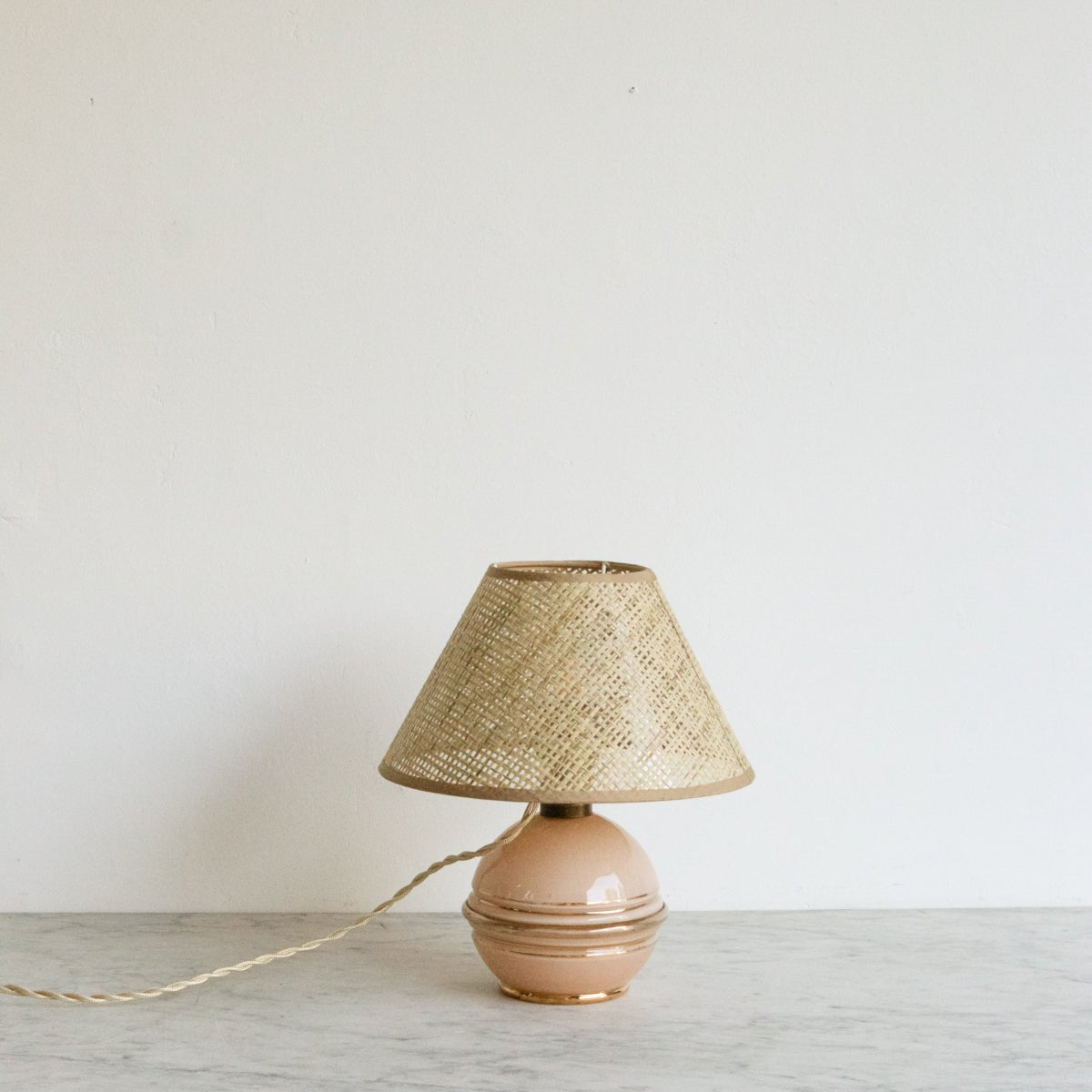 Pink Glass Lamp with Woven Shade - elsie green - decor