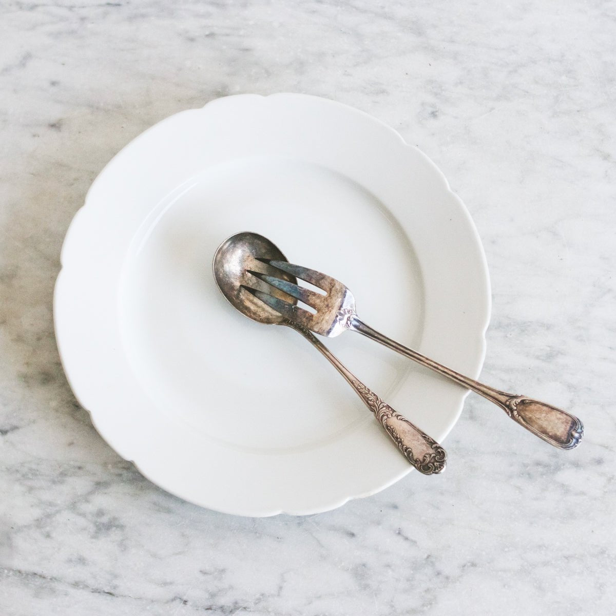 Porcelain Platter with Vintage Silver Serving Set - elsie green - The French Kitchen