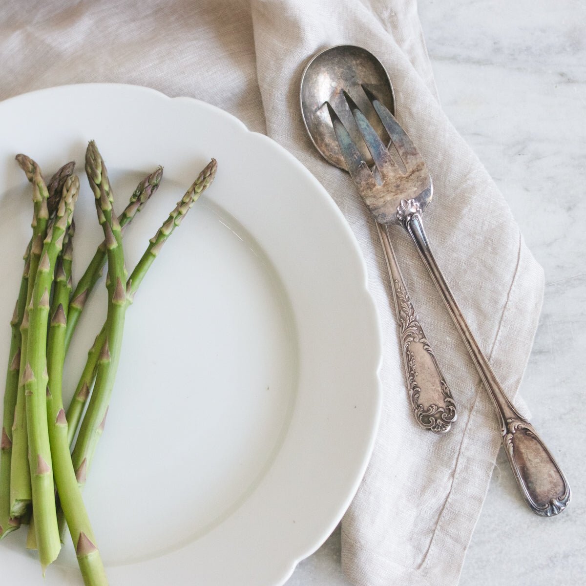 Porcelain Platter with Vintage Silver Serving Set - elsie green - The French Kitchen