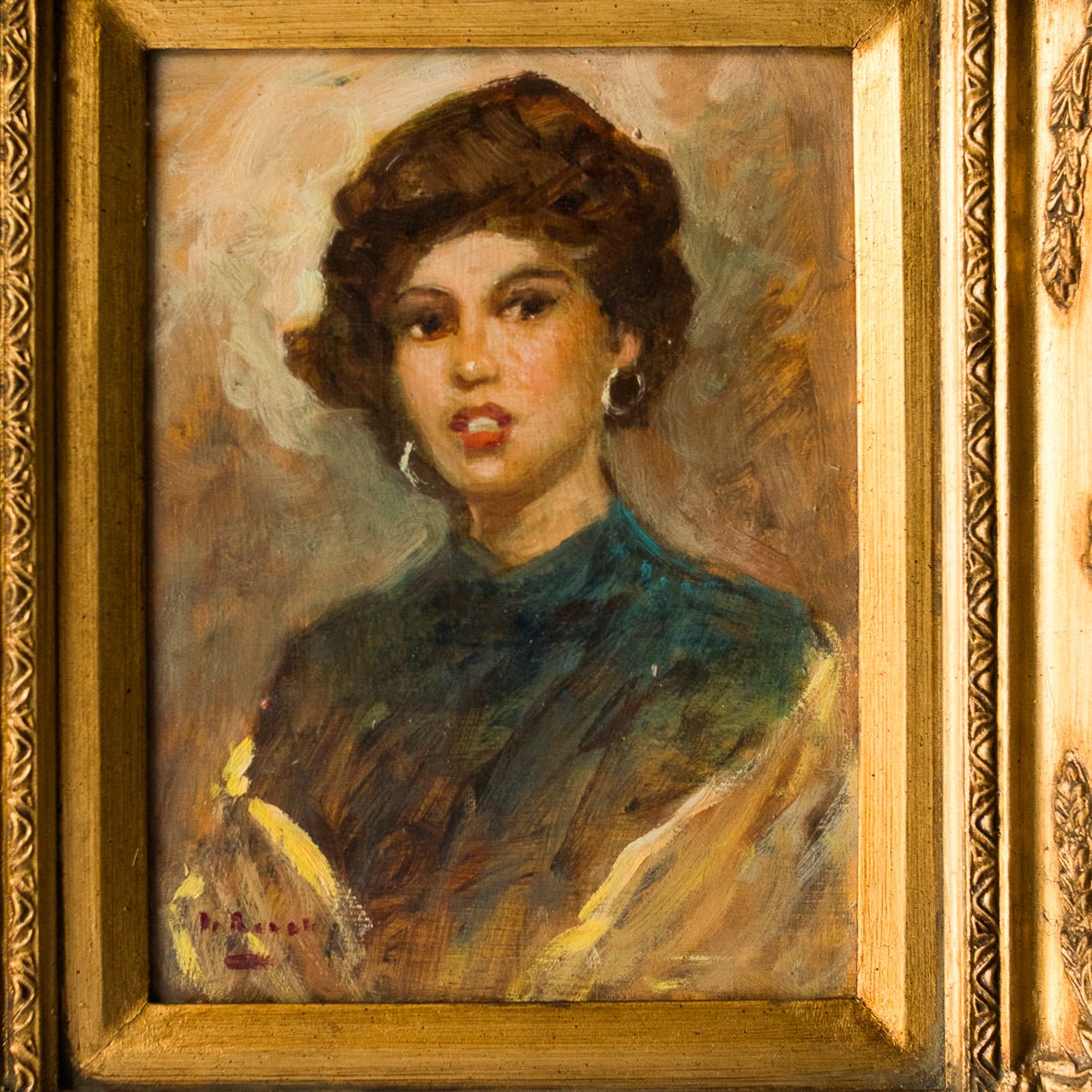 Portrait Of Woman In Green Dress Oil Painting - elsie green - Art