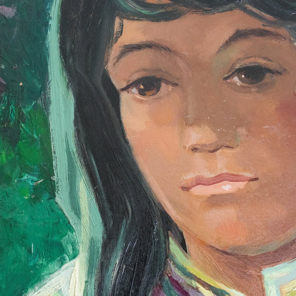 Portrait of Young Girl with Fringe Oil Painting - elsie green - Art