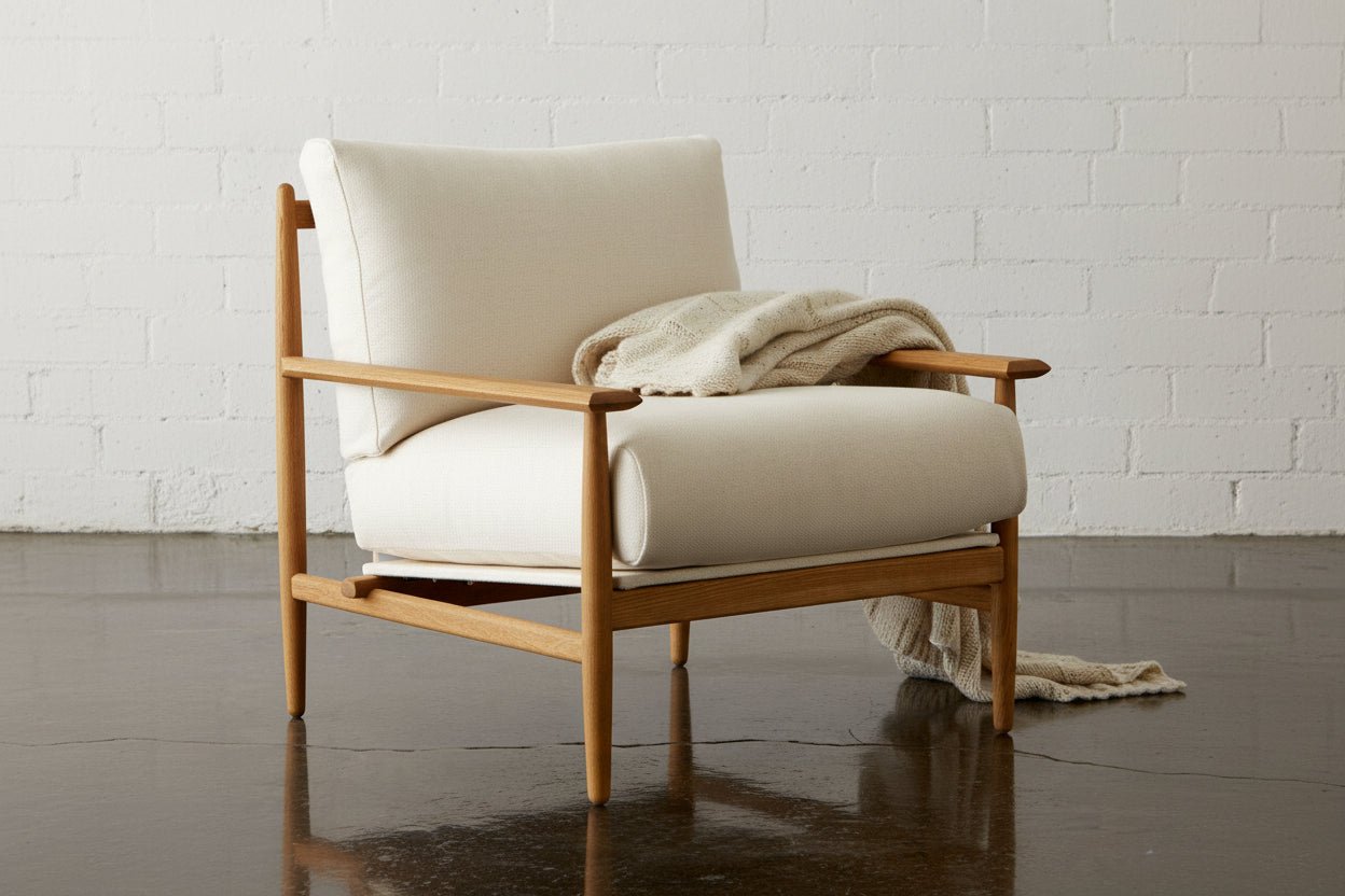 Reclaimed Oak and Linen Accent Chair - elsie green - reclaimed wood furniture