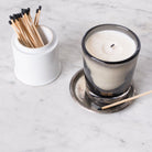 Scented Candle with Silver Wine Coaster and Porcelain Match Caddy - elsie green - decor