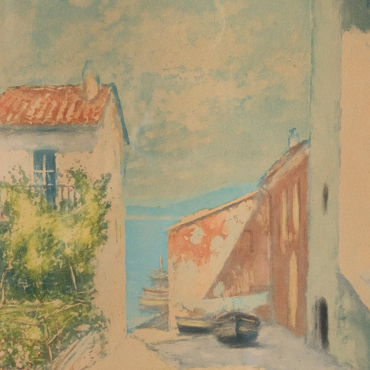 Seaside Village Watercolor Painting - elsie green - Art