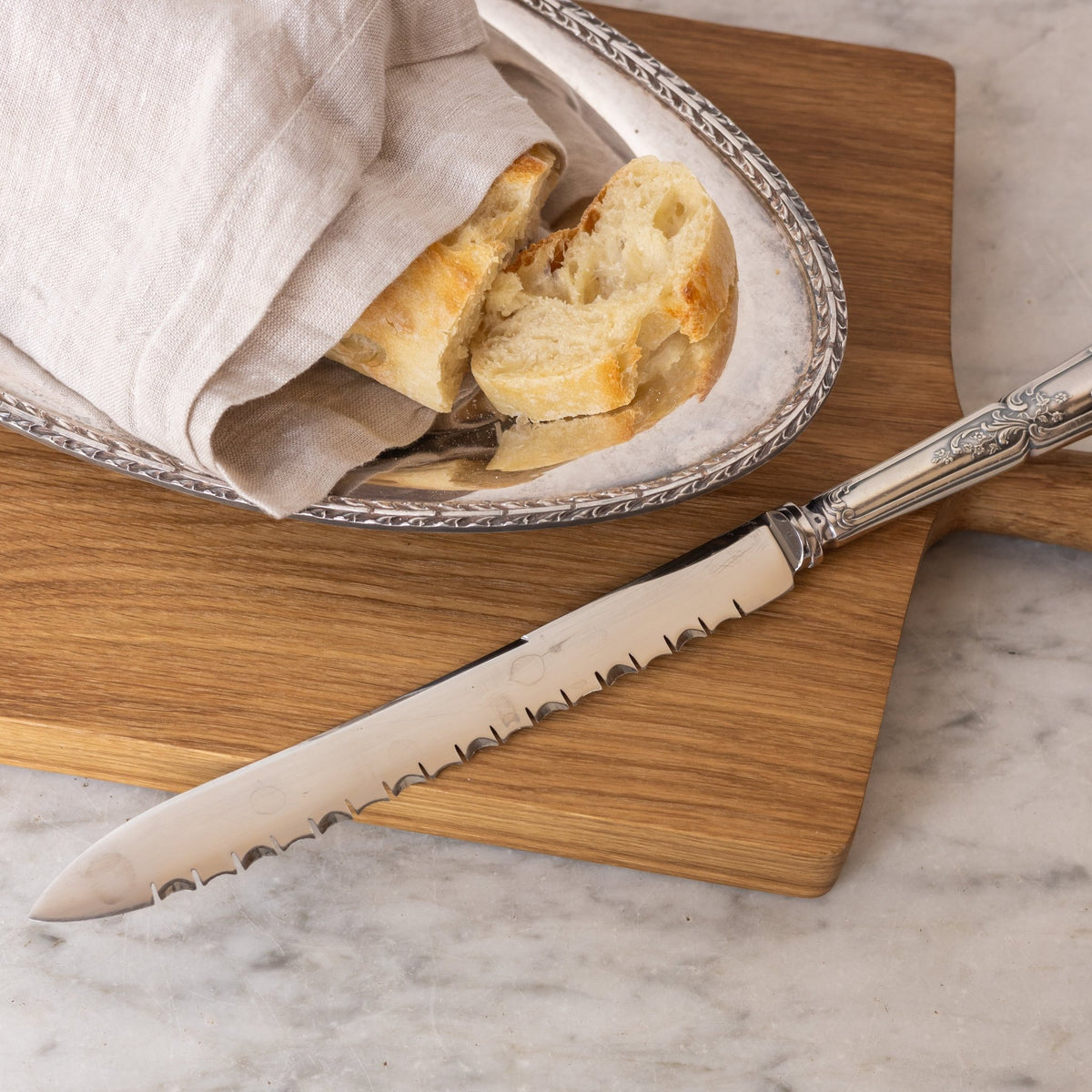 Silver Bread Bowl with Bread Knife - elsie green - the french kitchen