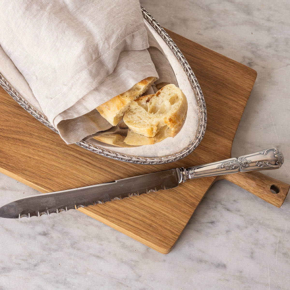 Silver Bread Bowl with Bread Knife - elsie green - the french kitchen