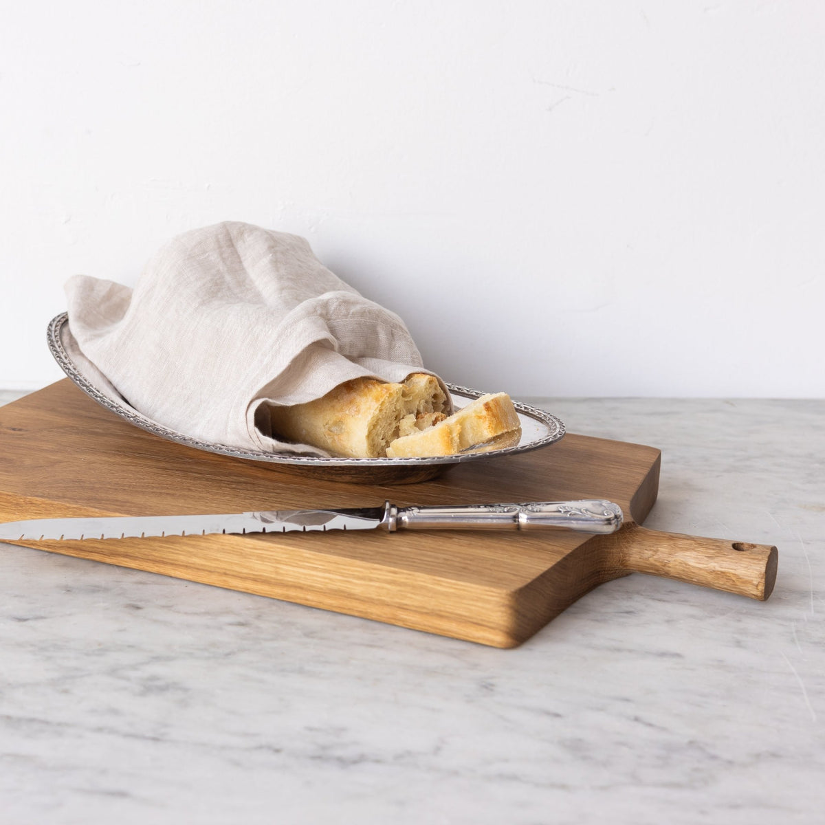 Silver Bread Bowl with Bread Knife - elsie green - the french kitchen
