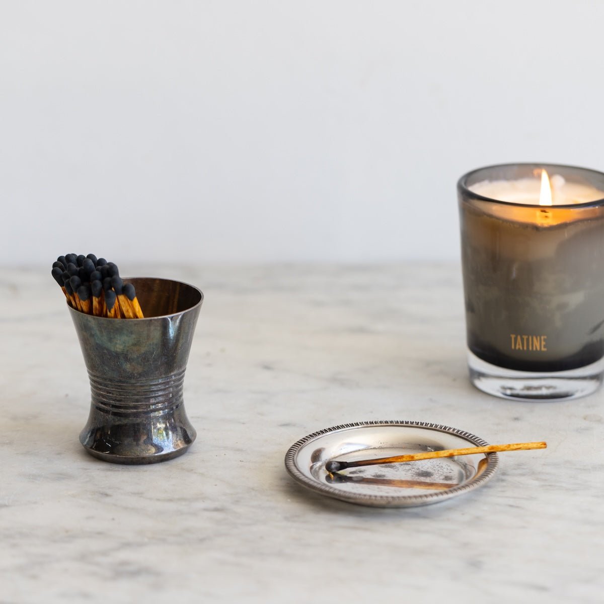 Silver Match Caddy with Silver Coaster - elsie green - Decor