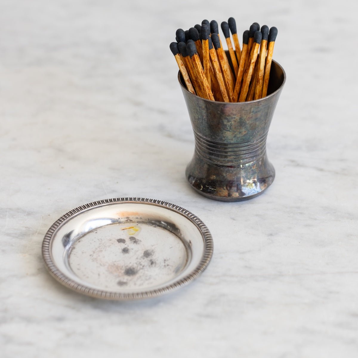 Silver Match Caddy with Silver Coaster - elsie green - Decor