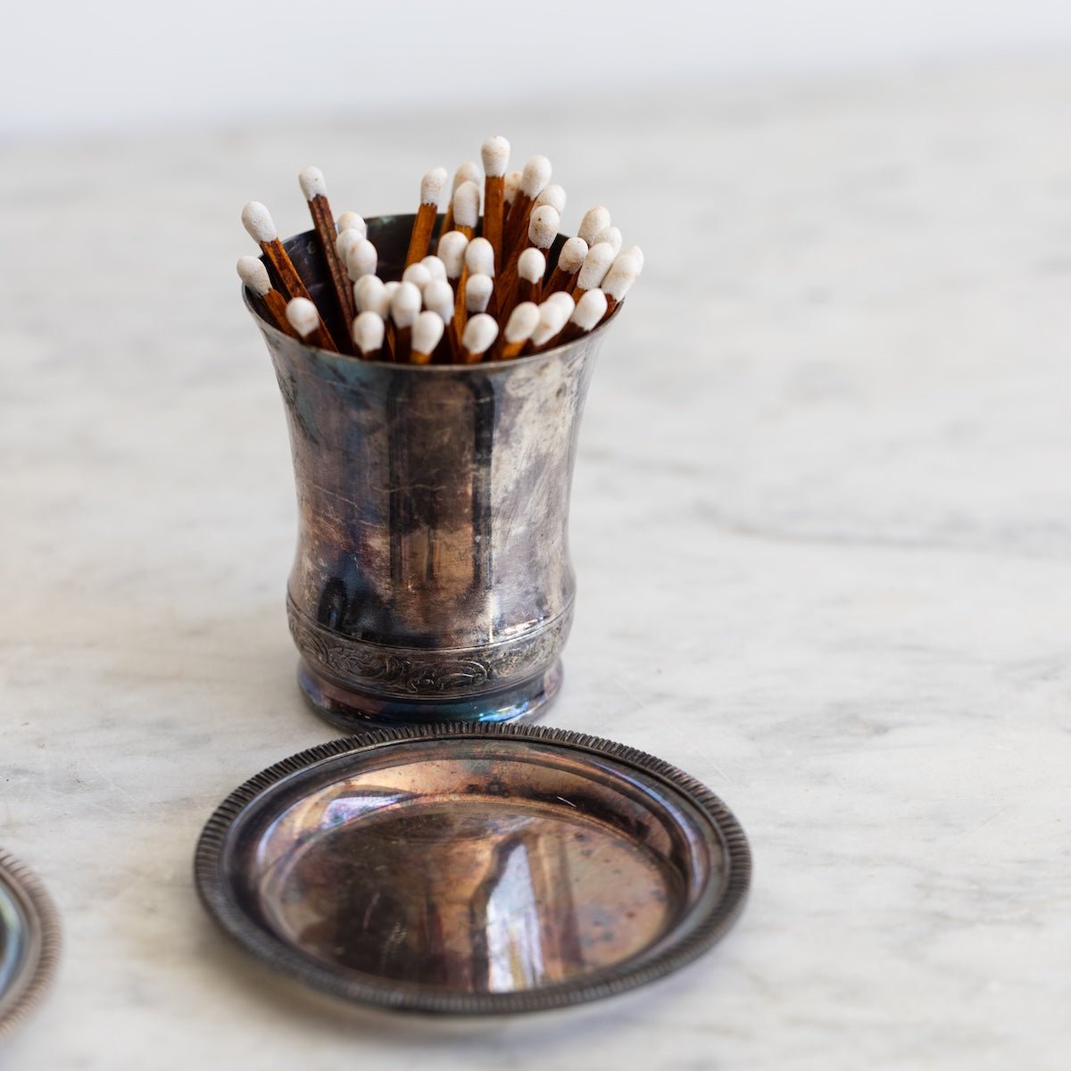 Silver Match Caddy with Silver Coaster - elsie green - Decor
