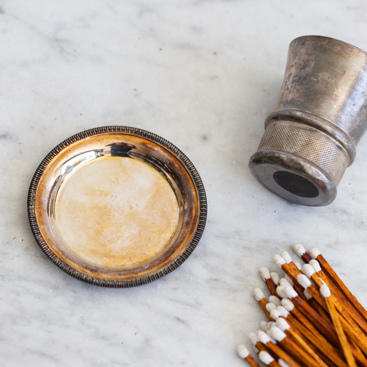 Silver Match Caddy with Silver Coaster - elsie green - Decor