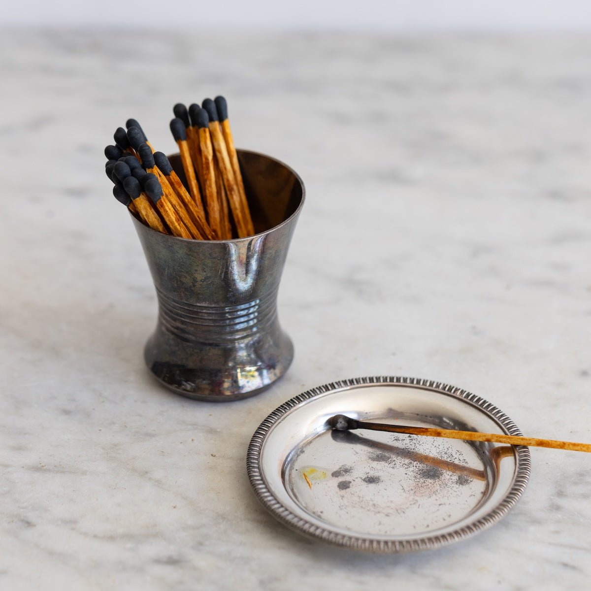 Silver Match Caddy with Silver Coaster - elsie green - Decor