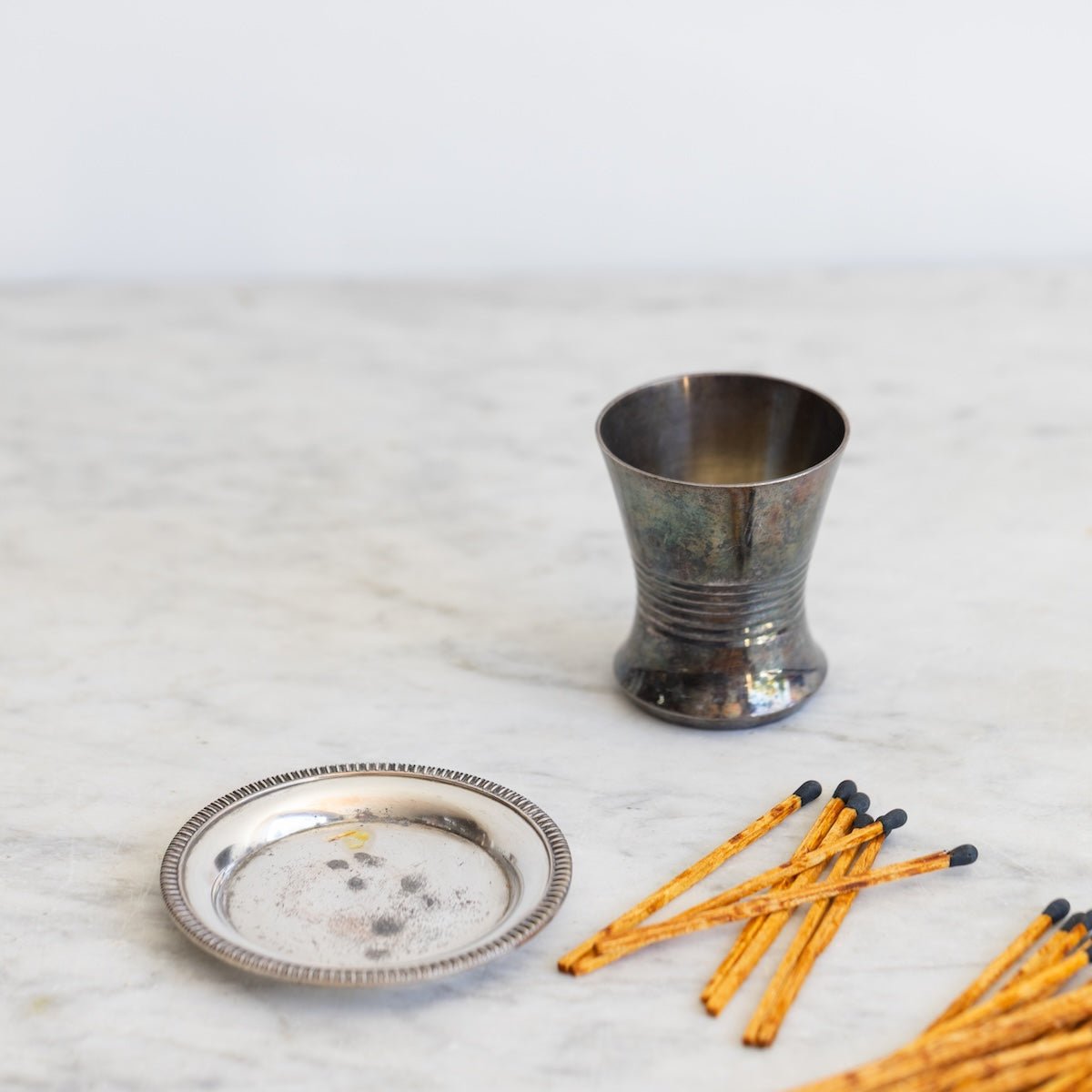 Silver Match Caddy with Silver Coaster - elsie green - Decor