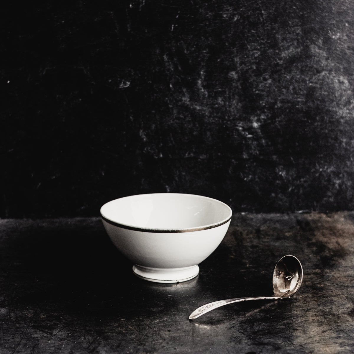 Silver Rim Cafe Bowl w/ Silver Serving Spoon - elsie green - The French Kitchen