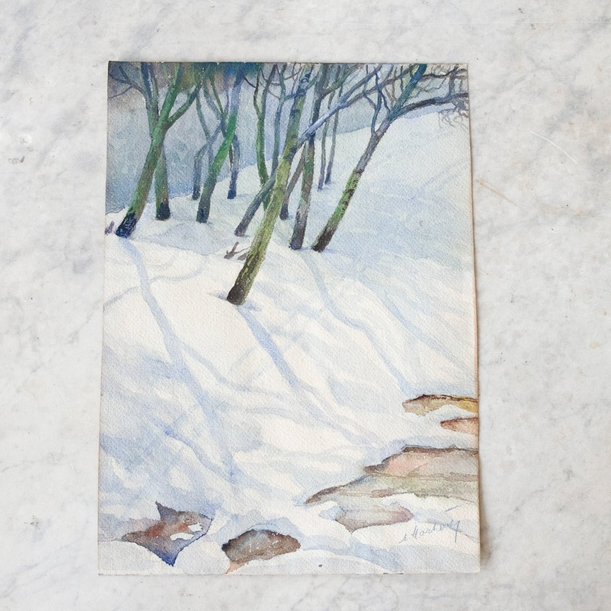 Snowy Landscape Watercolor Painting - elsie green - art