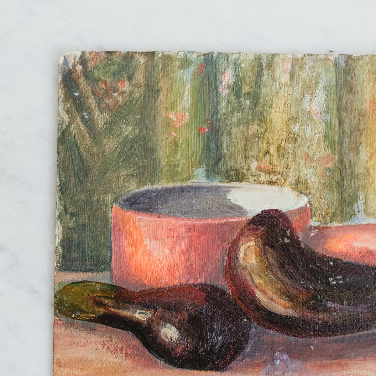 Still Life with Eggplant & Copper Pot Oil Painting - elsie green - art