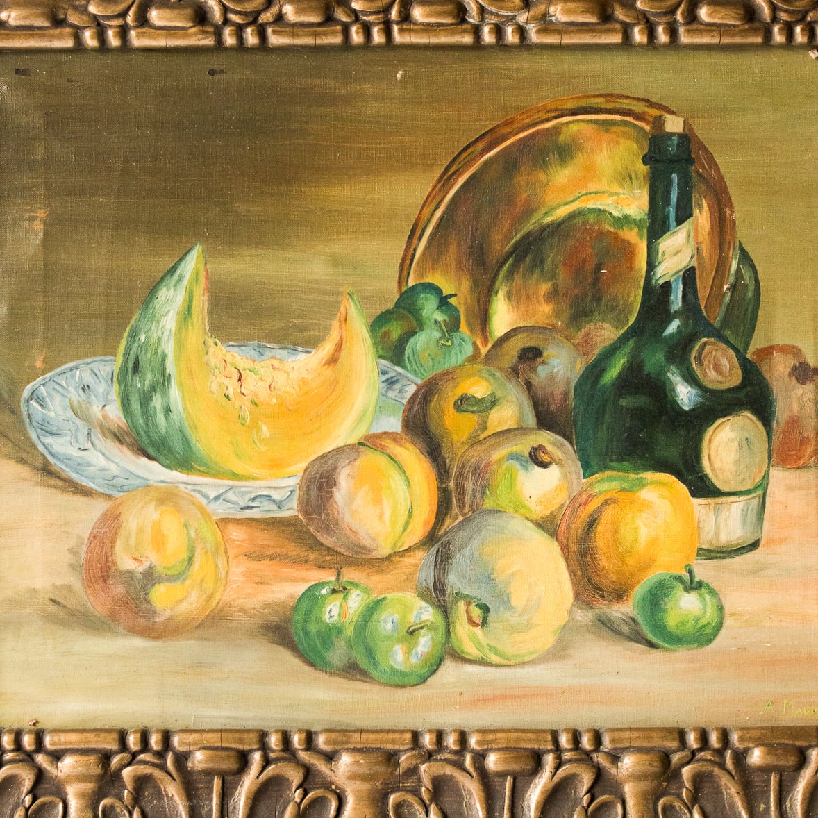 Still Life With Fruit And Brandy Oil Painting | Dated 1929 - elsie green - Art