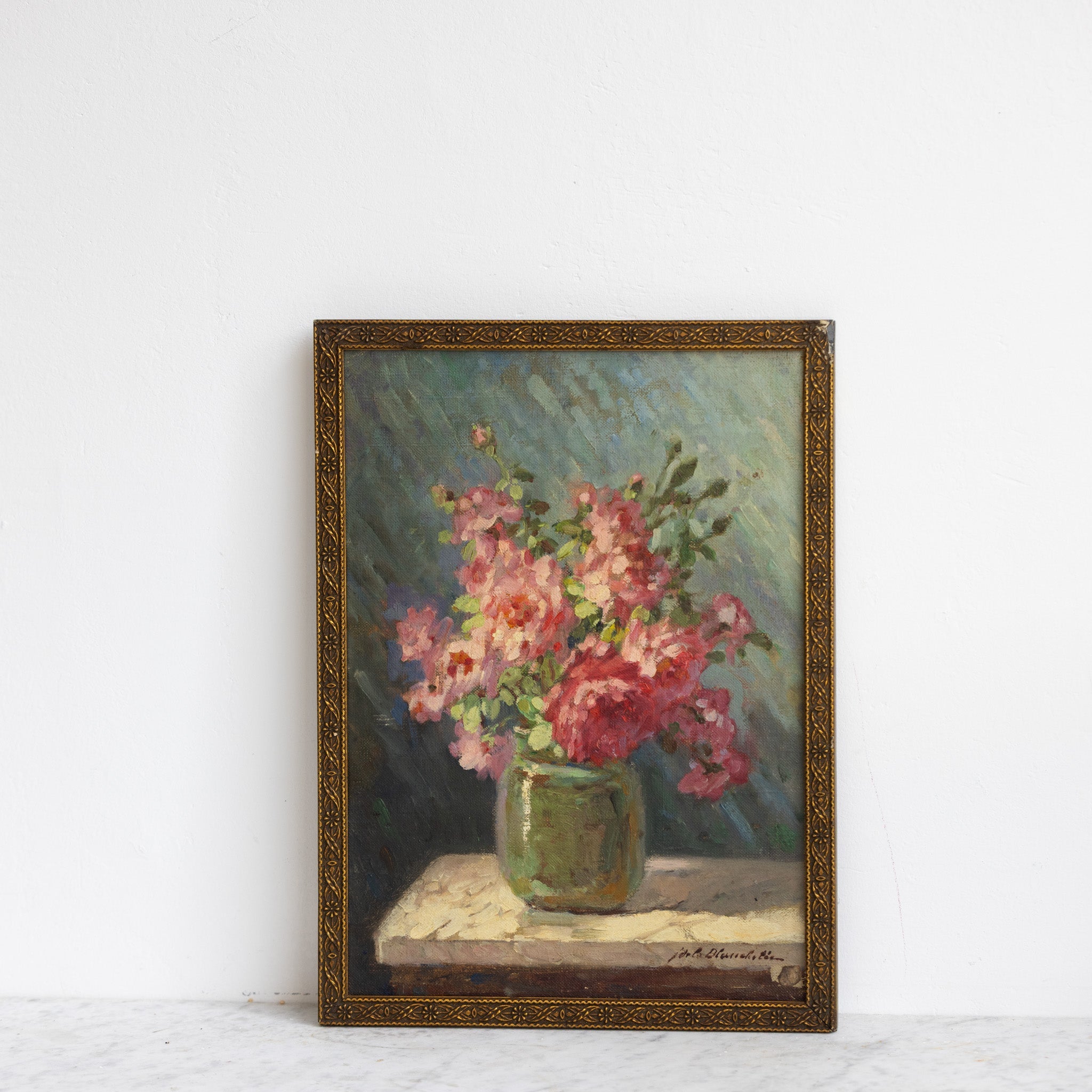 Still Life with Pink Flowers Oil Painting - elsie green - art
