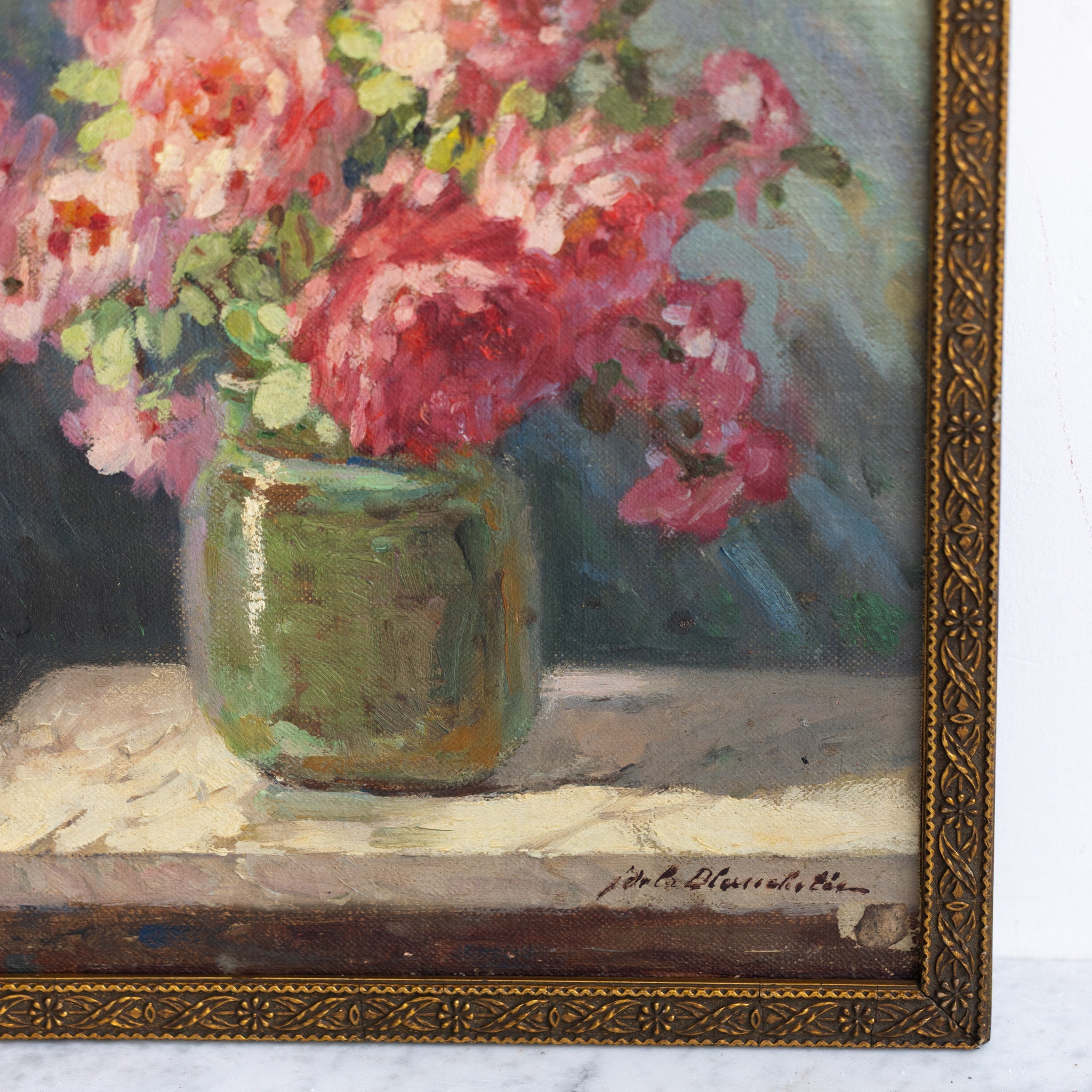 Still Life with Pink Flowers Oil Painting - elsie green - art