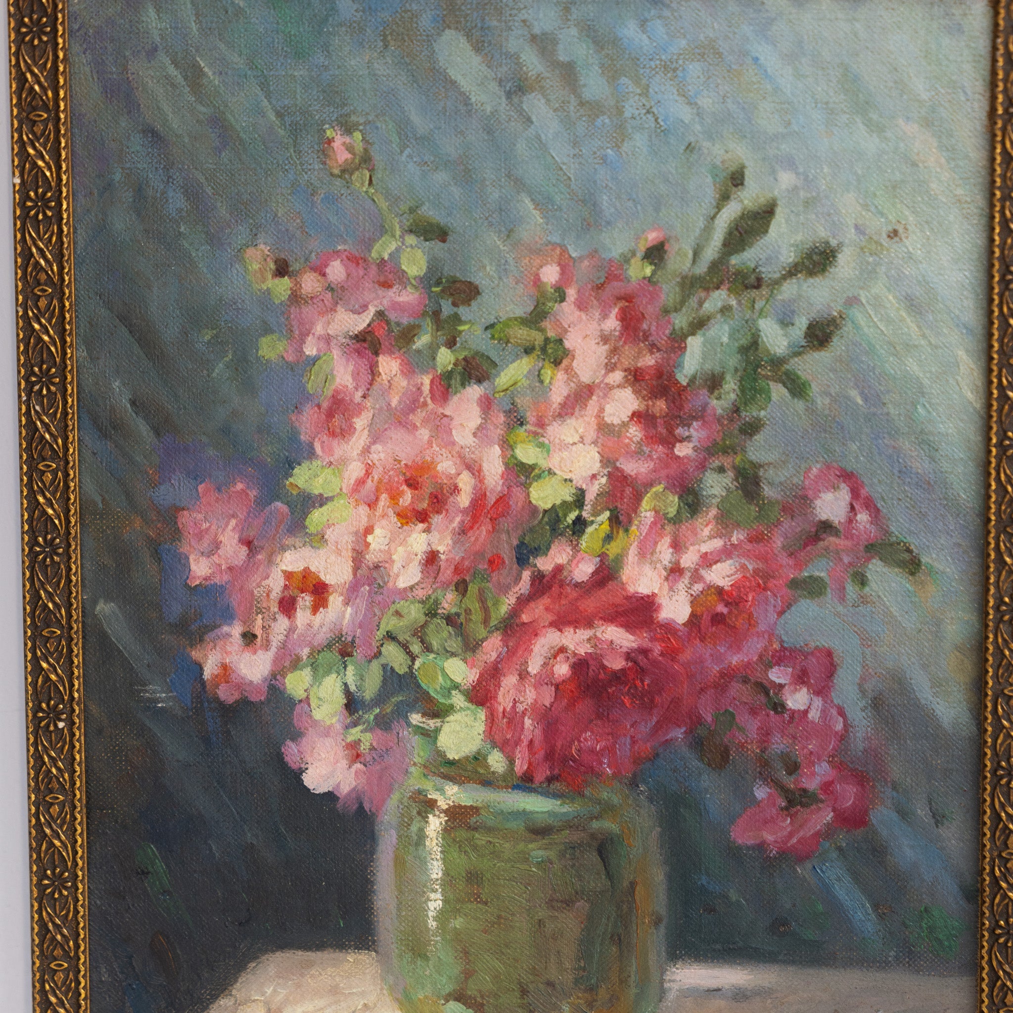 Still Life with Pink Flowers Oil Painting - elsie green - art