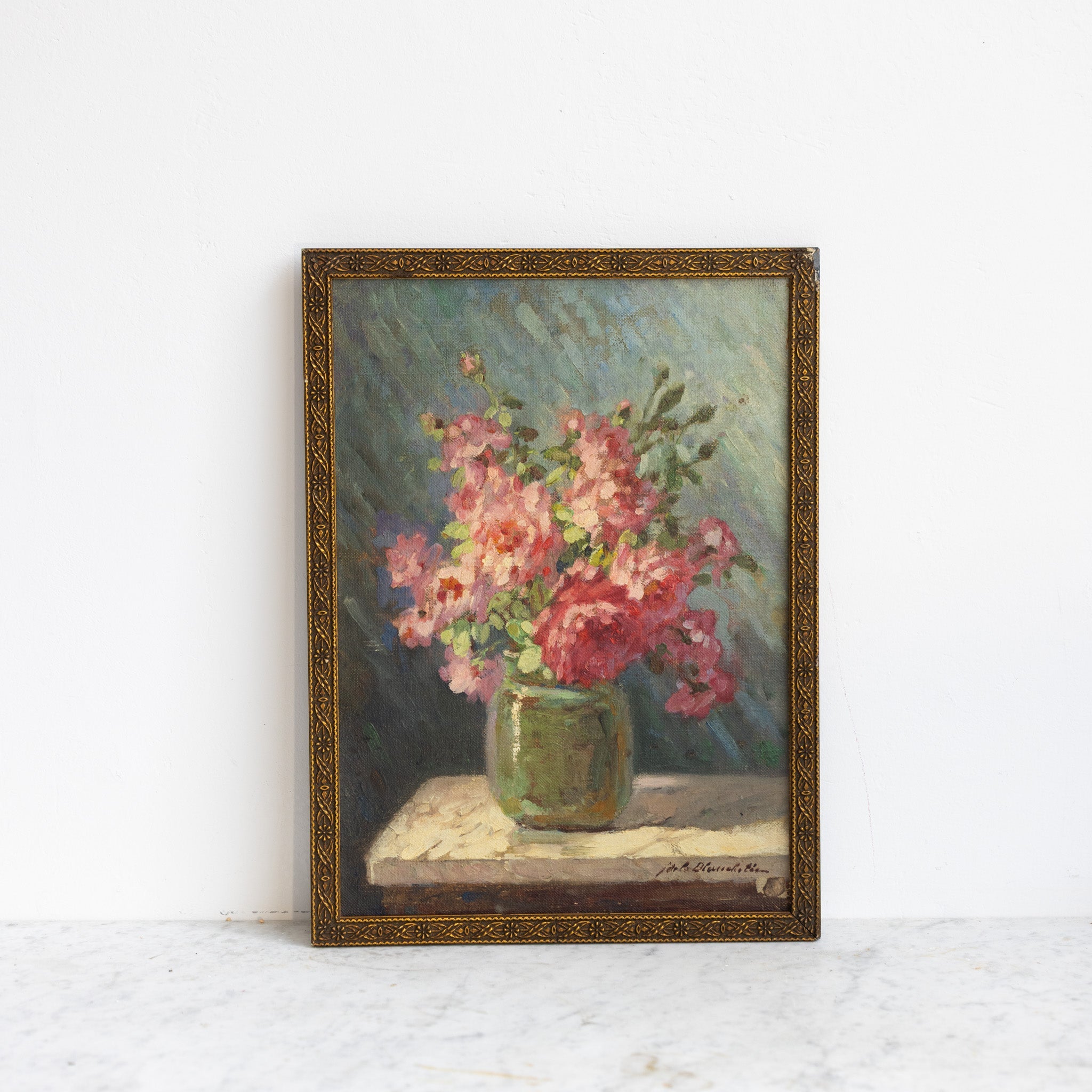 Still Life with Pink Flowers Oil Painting - elsie green - art