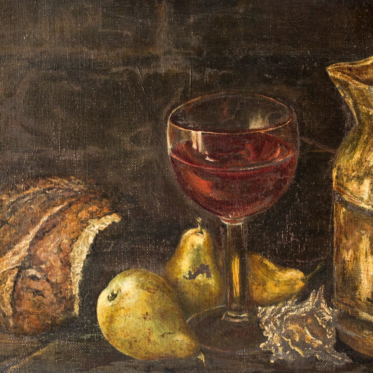 Still Life With Wine And Pears Oil Painting - elsie green - Art