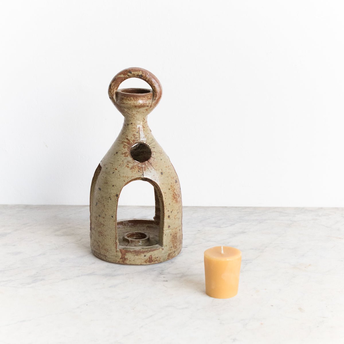 Stoneware Candlestick with Beeswax Votive - elsie green - decor