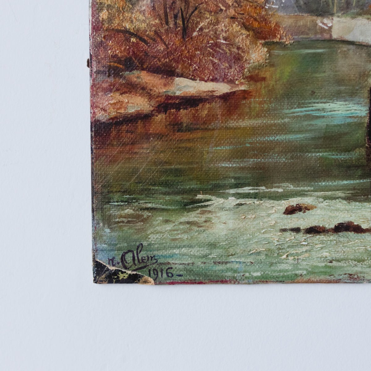 Stream with Lone Tree Oil Painting | Dated 1916 - elsie green - art