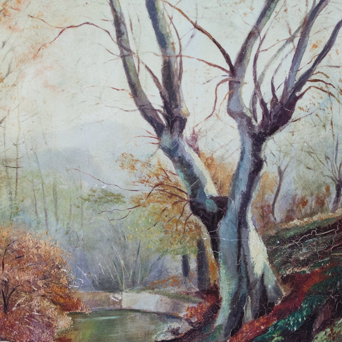 Stream with Lone Tree Oil Painting | Dated 1916 - elsie green - art