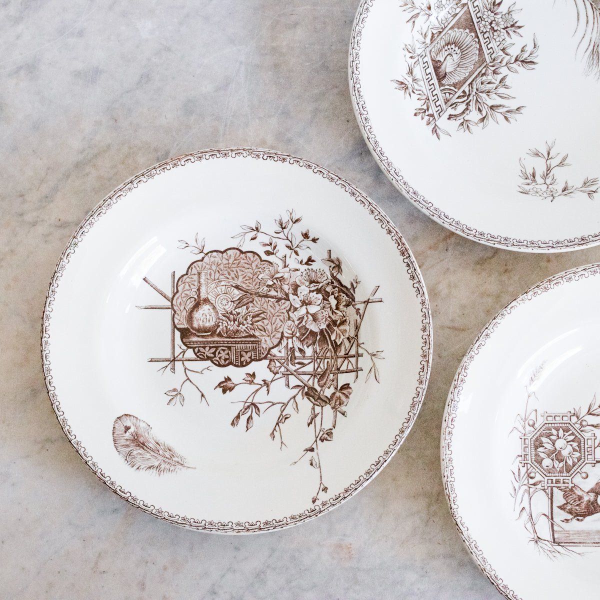 Succursale Transferware Bowls With Birds And Feathers Set Of 8 - elsie green - The French Kitchen
