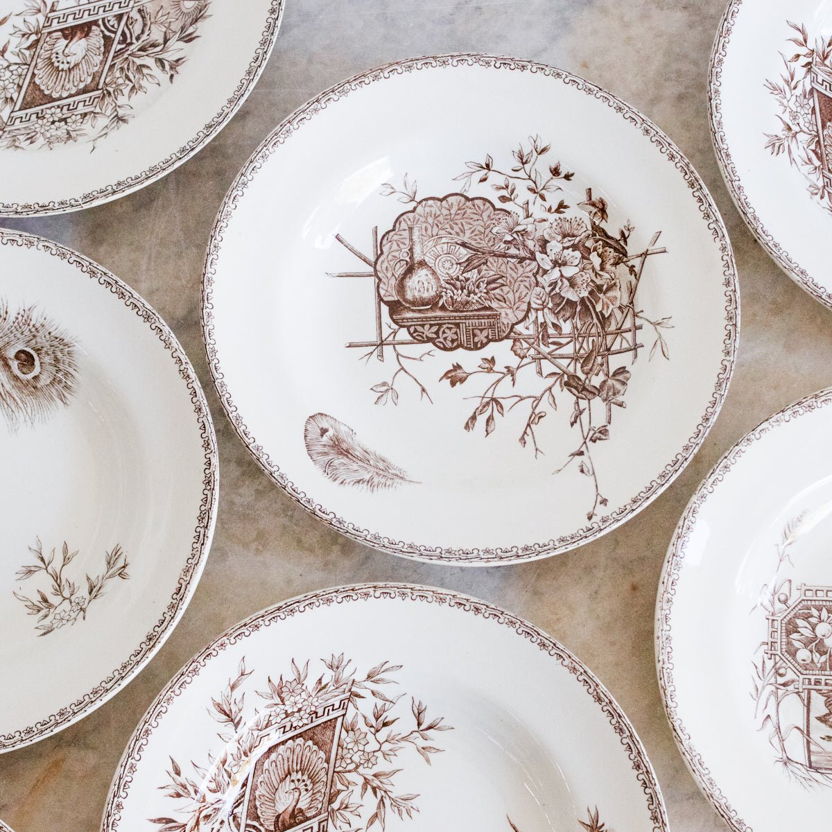 Succursale Transferware Bowls With Birds And Feathers Set Of 8 - elsie green - The French Kitchen