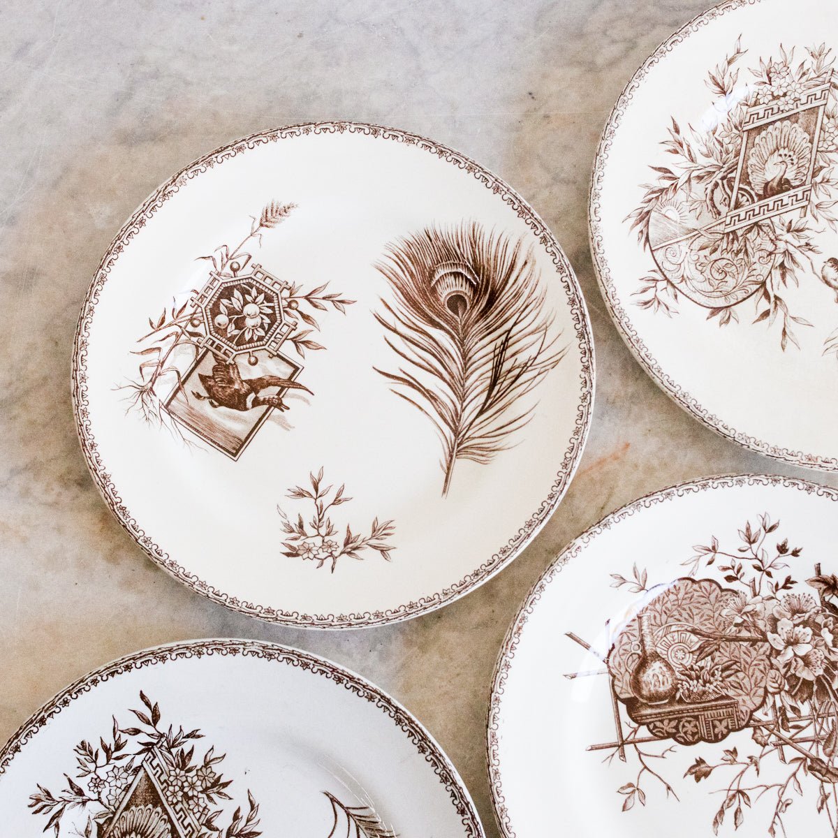 Succursale Transferware Plate With Birds And Feathers Set Of 4 - elsie green - The French Kitchen