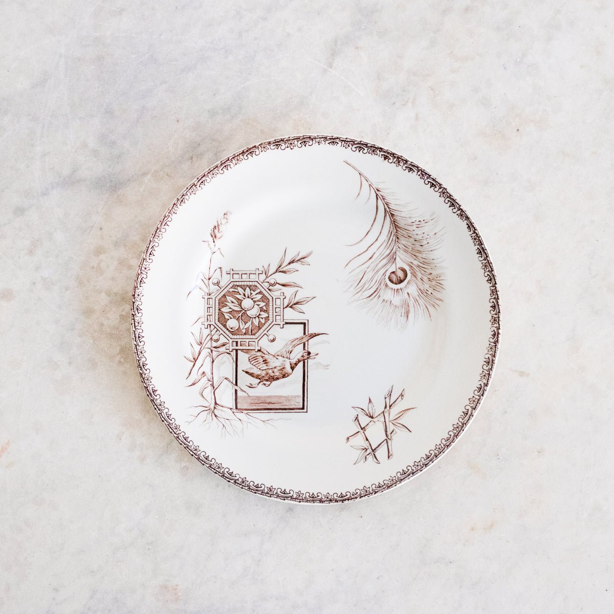 Succursale Transferware Plates With Birds & Feathers Set Of 8 - elsie green - The French Kitchen