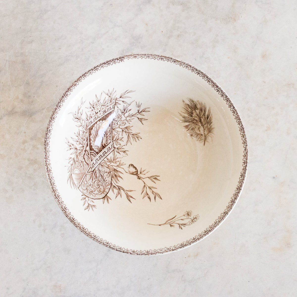 Succursale Transferware Serving Bowl With Bird And Feather - elsie green - The French Kitchen