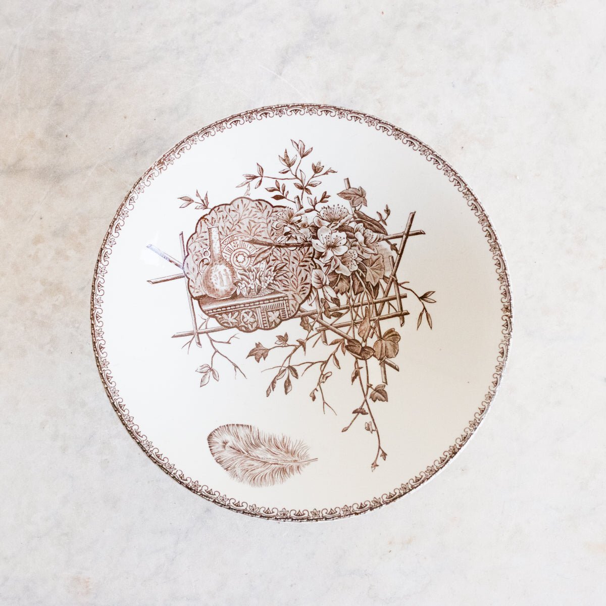 Succursale Transferware Serving Bowl With Bird And Feather - elsie green - The French Kitchen