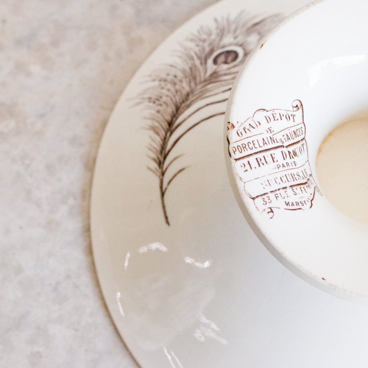 Succursale Transferware Serving Bowl With Bird And Feather - elsie green - The French Kitchen