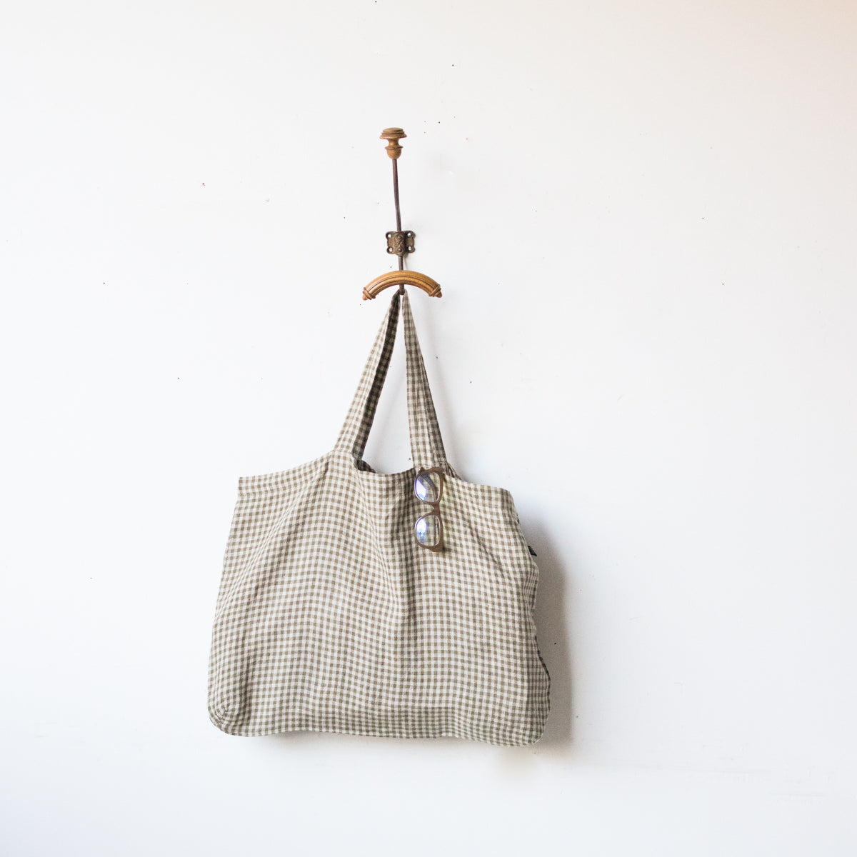 Vintage Gingham Linen Tote - elsie green