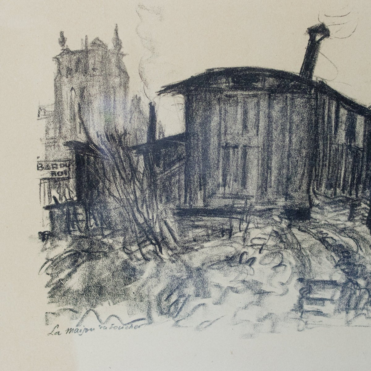 Train Car with Cathedral Drawing - elsie green - art