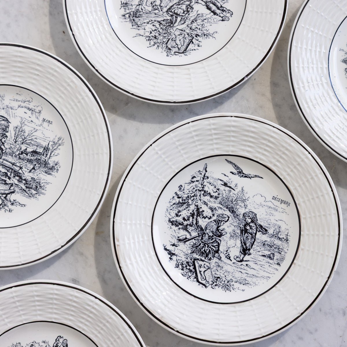 Transferware Les Mois Conversation Plate Set of 5 - elsie green - the french kitchen