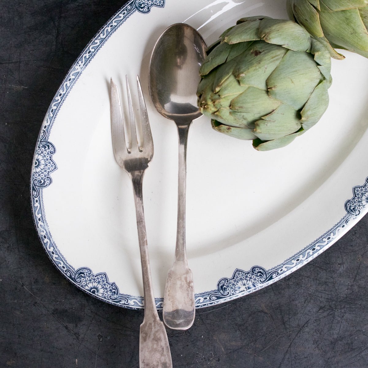 Transferware Oval Platter & Christofle Serving Set - elsie green - the french ktichen