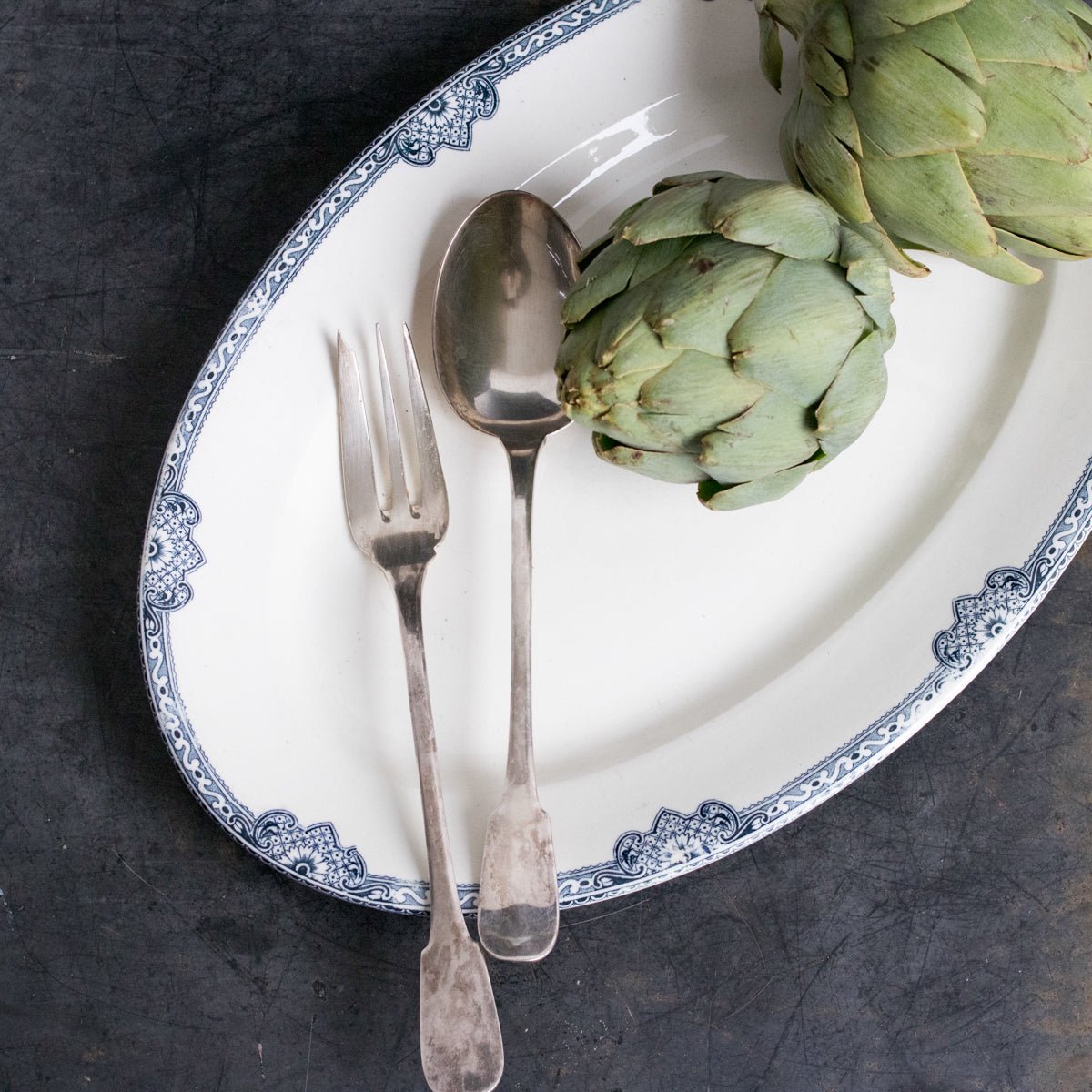 Transferware Oval Platter & Christofle Serving Set - elsie green - the french ktichen