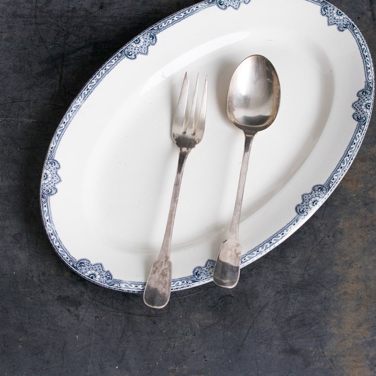 Transferware Oval Platter & Christofle Serving Set - elsie green - the french ktichen