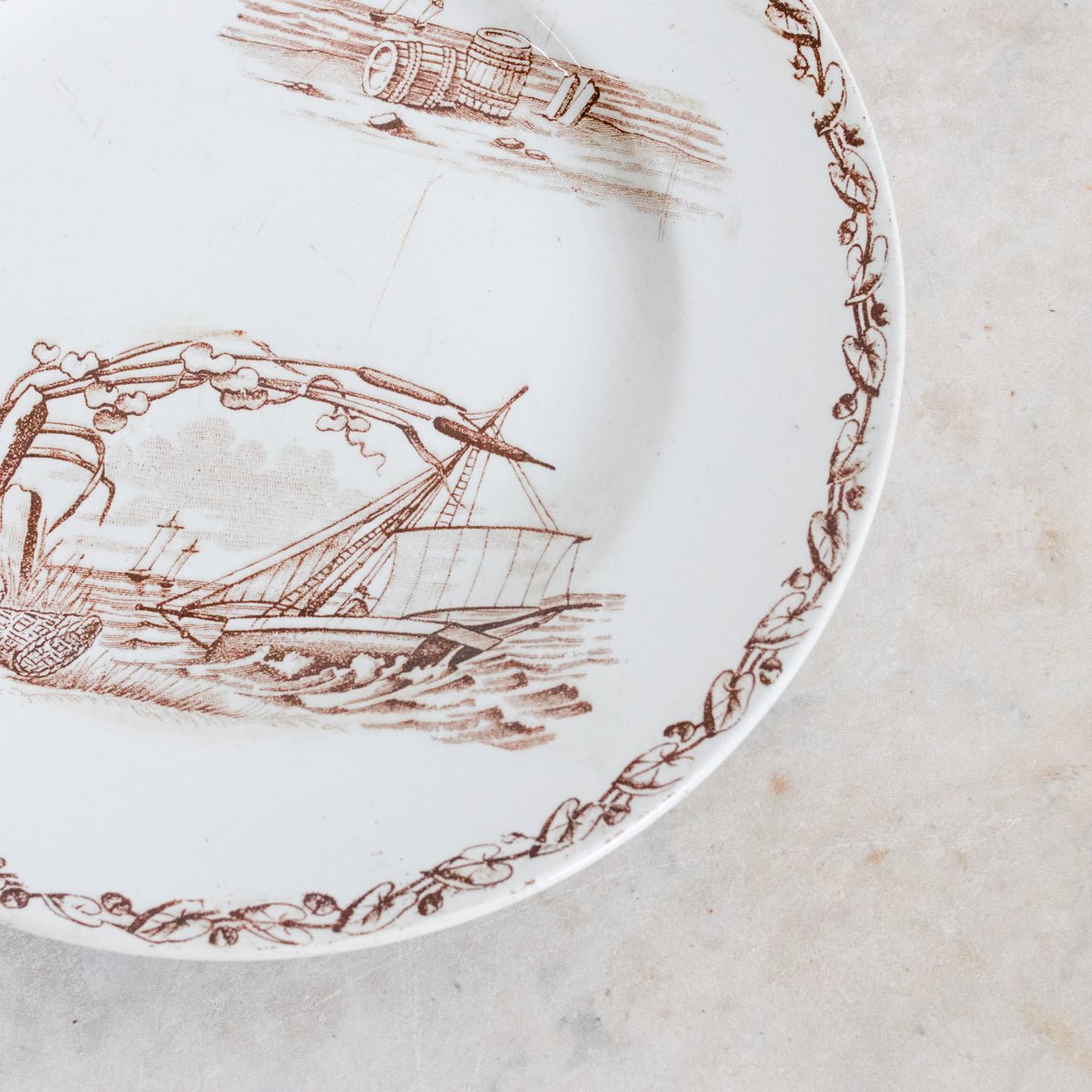 Transferware Plate With Birds, Boats & Shells Set Of 8 - elsie green - The French Kitchen