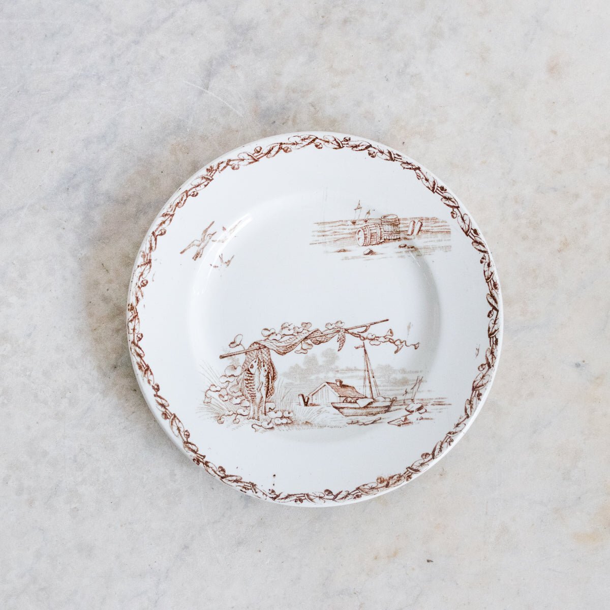 Transferware Plate With Birds, Boats & Shells Set Of 8 - elsie green - The French Kitchen