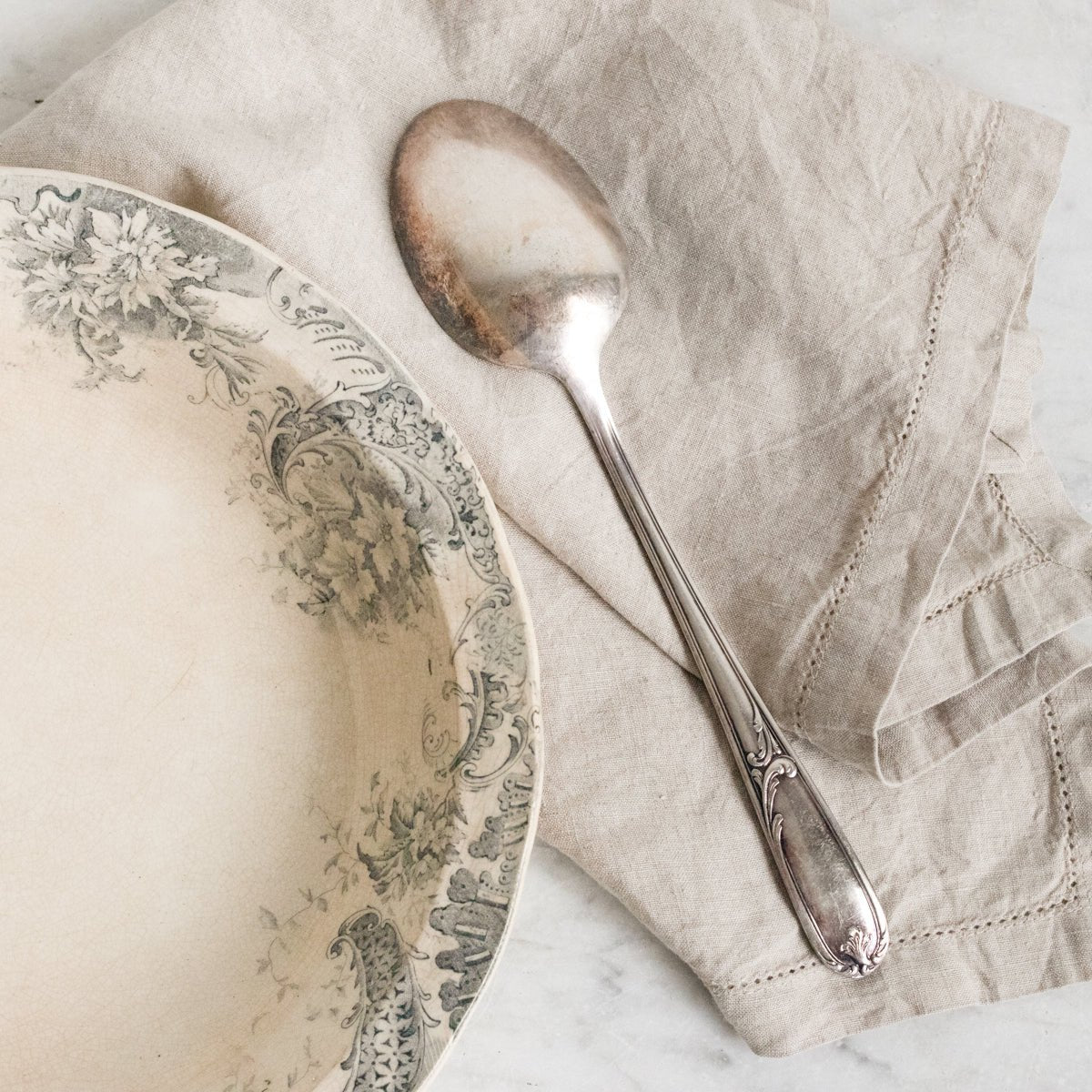 Transferware Serving Bowl & Christofle Serving Spoon - elsie green - The French Kitchen