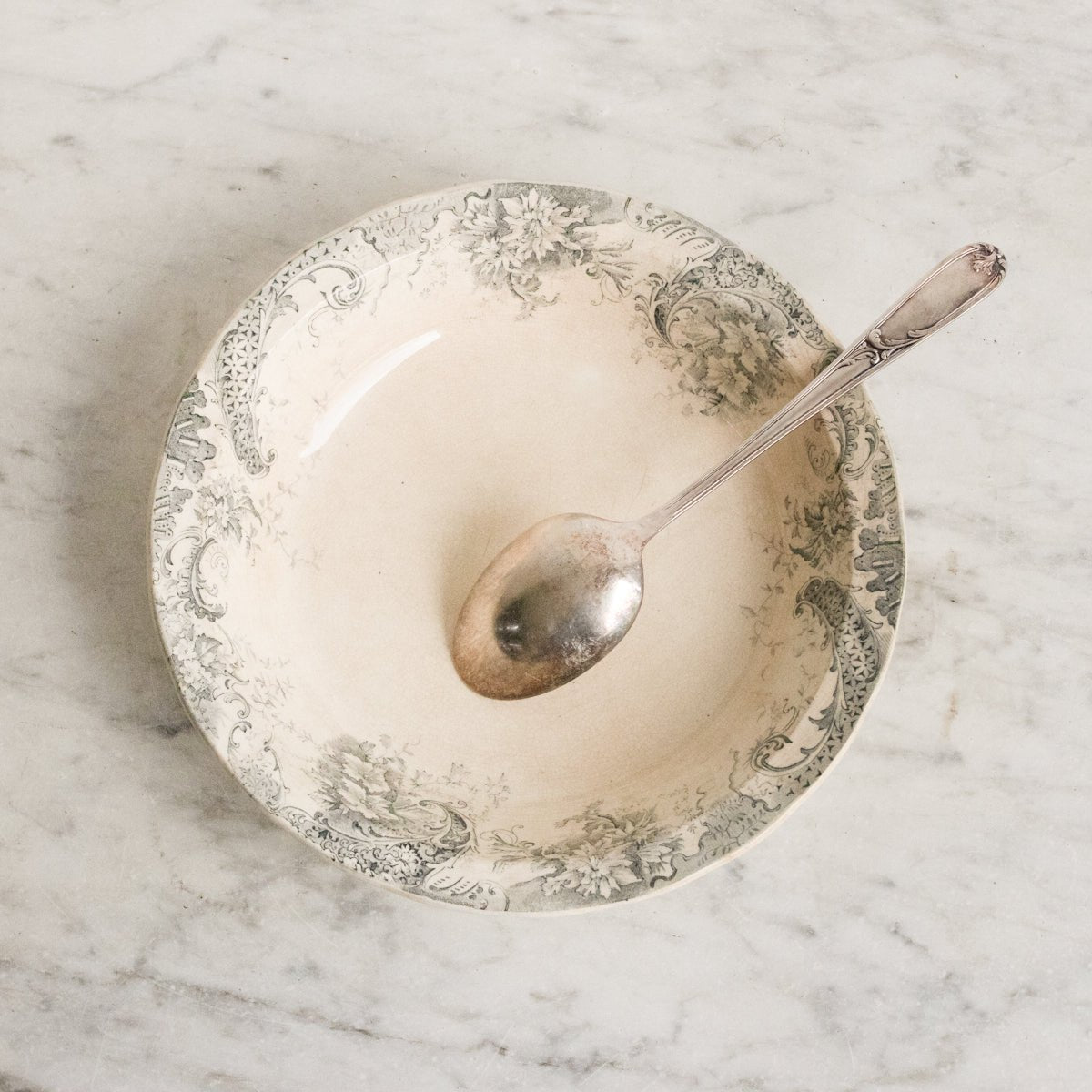 Transferware Serving Bowl & Christofle Serving Spoon - elsie green - The French Kitchen