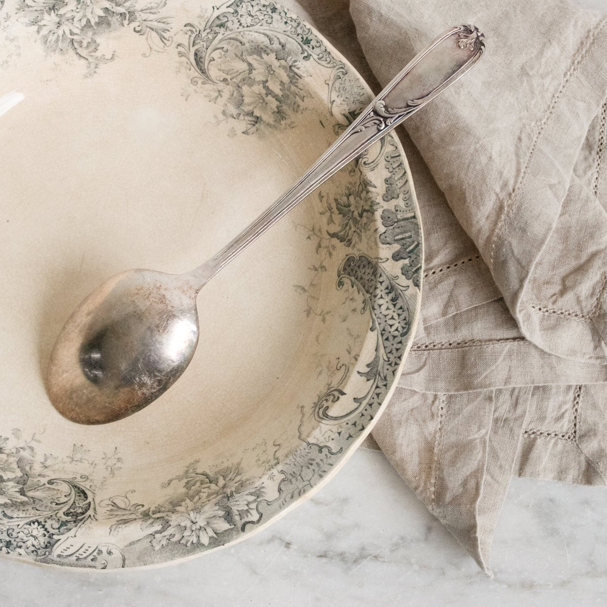 Transferware Serving Bowl & Christofle Serving Spoon - elsie green - The French Kitchen